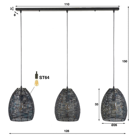 Pendant Light Lennox HomeHaven Black LxBxH 112x41x33 Metal Nnb