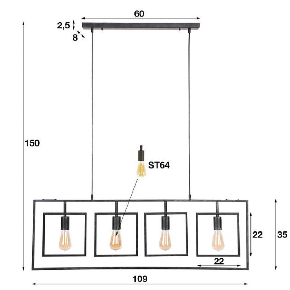 Pendant Light Jerome HomeHaven Black LxBxH 115x43x10 Metal Nnb